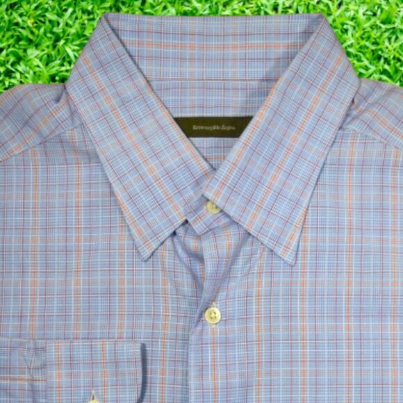 $790 NWT ERMENEGILDO ZEGNA COTTON MEN BLUE LONG SLEEVE SHIRT MEN XXL ITALY - Picture 1 of 13